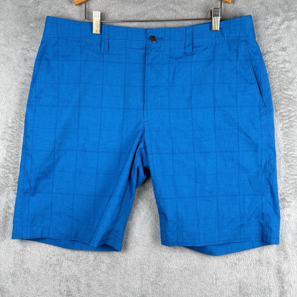 Callaway Tech Shorts Mens 36 Blue Check Golf Stretch 9" Inseam Performance Chino